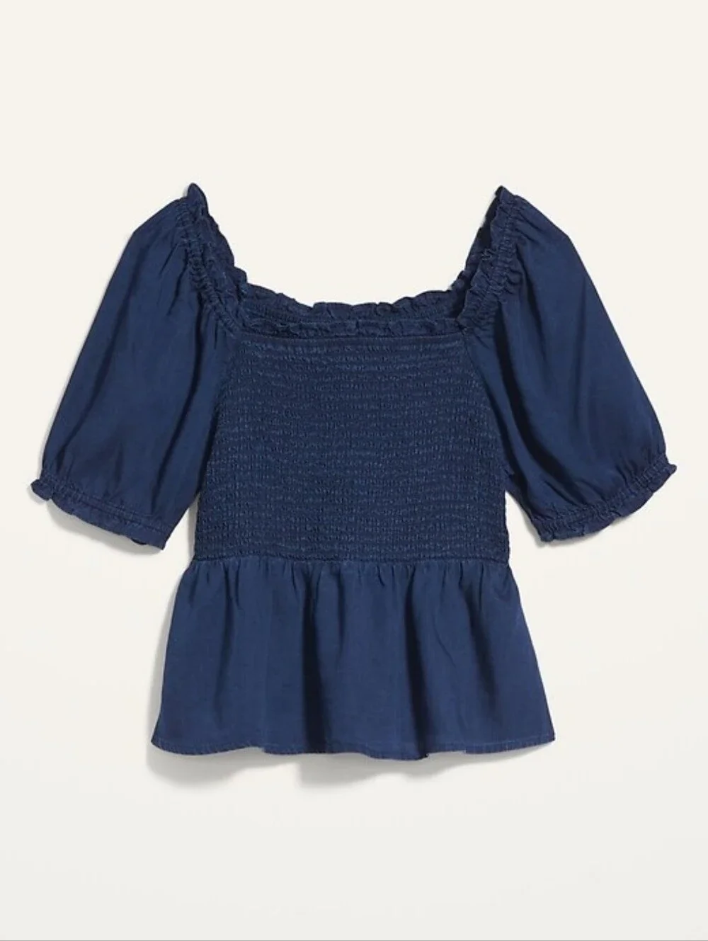 Old Navy XXL Smocked Chambray Puff Sleeve Peplum Blouse Dark Wash Cottagecore